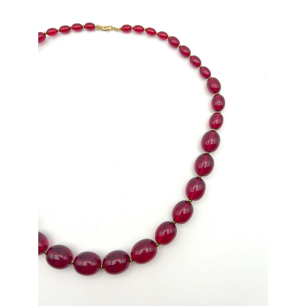 Vintage Monet Red Bead Necklace 29" Opera Length Graduated Lucite Beads Signed - Picture 4 of 6